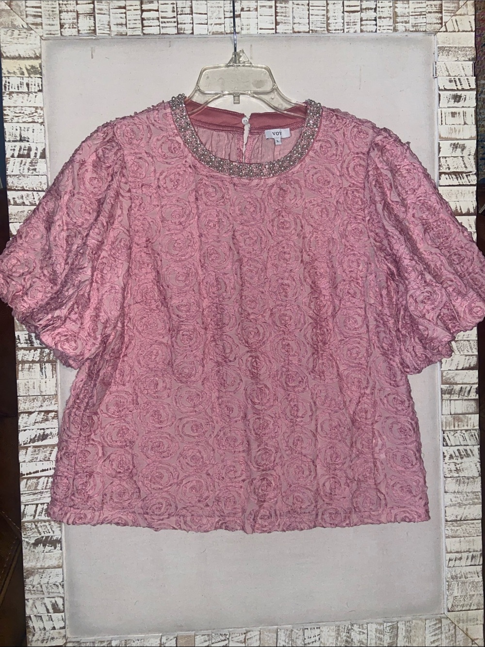 Voy Embellished Floral Textured Top size Large